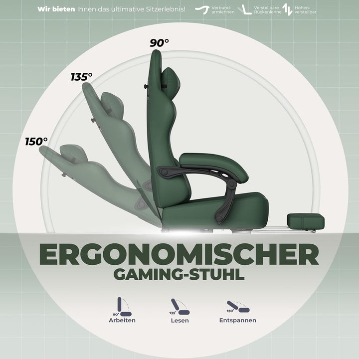 GTPLAYER Gaming Stuhl, Atmungsaktiver Bürostuhl, bürostuhl ergonomisch, Hochwertiger - Kunstleder, E