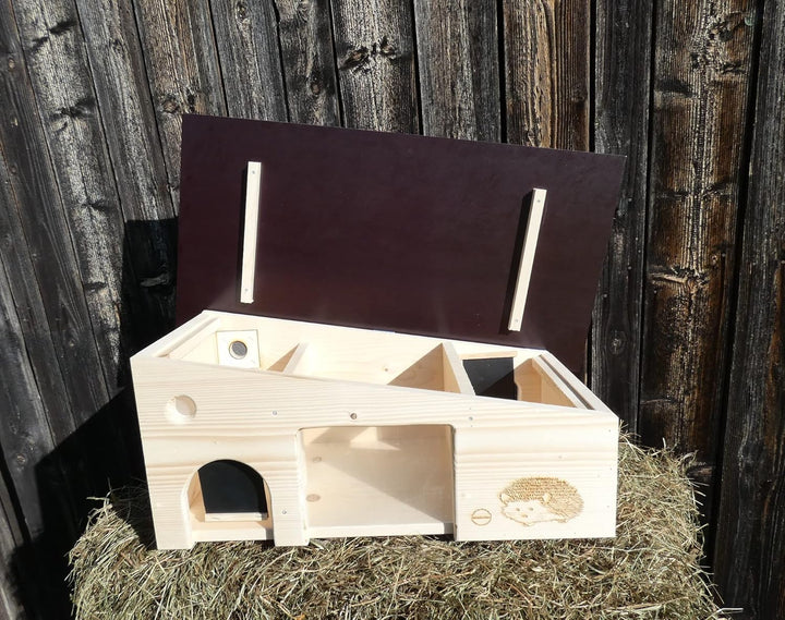 Luxus Igelfutterhaus mit Beobachtungsfenster 80cm x 40cm x 32cm Igelhotel 18mm Vollholz Witterungsbe