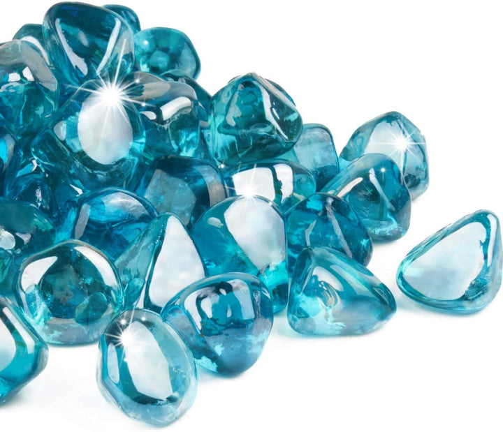 GASPRO 4,5 kg Feuerglas Diamanten 2,5 cm, reflektierendes Karibikblau Feuerstelle Glas für Gas-Feuer