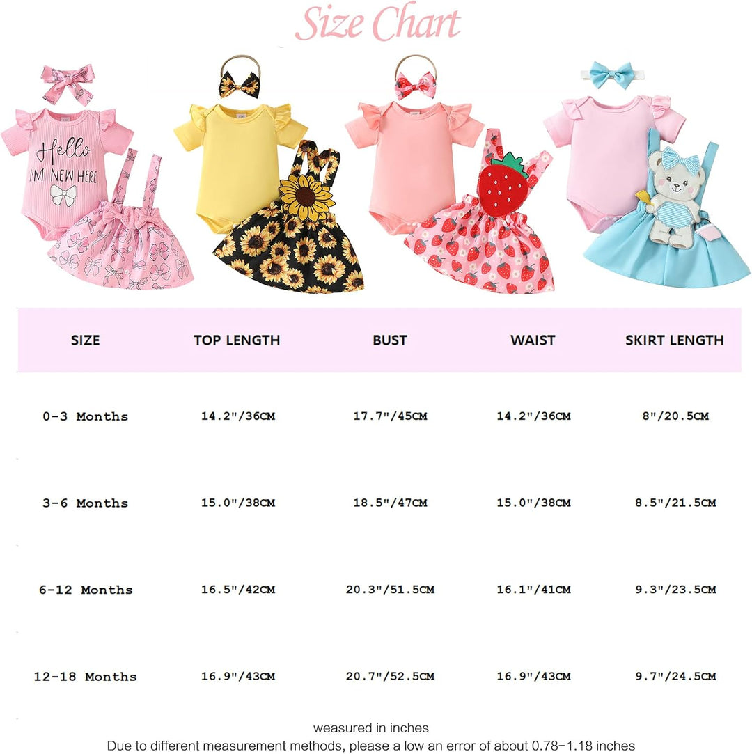 Neugeborenes Baby Mädchen Röcke Sets Rüschen Top + Plaid/Dots/Bowknot Overalls Hosenträger Kleid + S