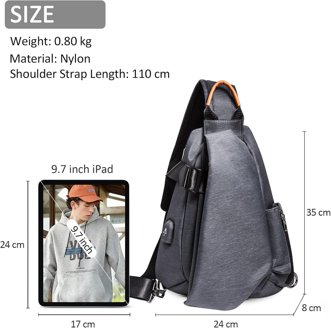 DORRISO Mode Herren Brusttasche Elegant Umhängetasche USB-Anschlussdesign Reise Schultertasche Casua