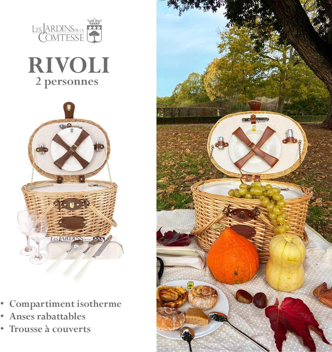 Les Jardins de la Comtesse - Picknickkorb aus Weide Rivoli – Tisch integriert – für 2 Personen