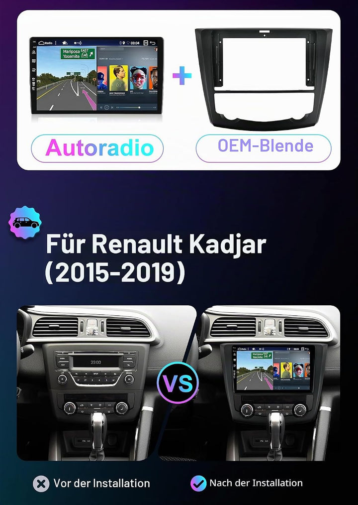 [8G+256G, 8-Core] - Android 15 IPS Autoradio für Renault Kadjar (2015-2019) - Kabellos CarPlay/Andro