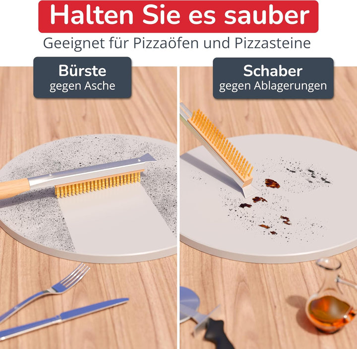Pizzaofenbürste 66 cm mit Schaber & Ersatzkopf – Reinigungsbürste mit Edelstahlborsten für Pizzaofen