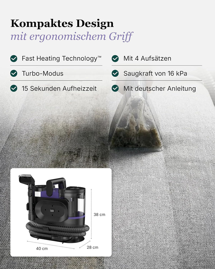 Motionflow Teppichreiniger Waschsauger mit Heizfunktion - 1200W Polsterreiniger Gerät für Teppiche,