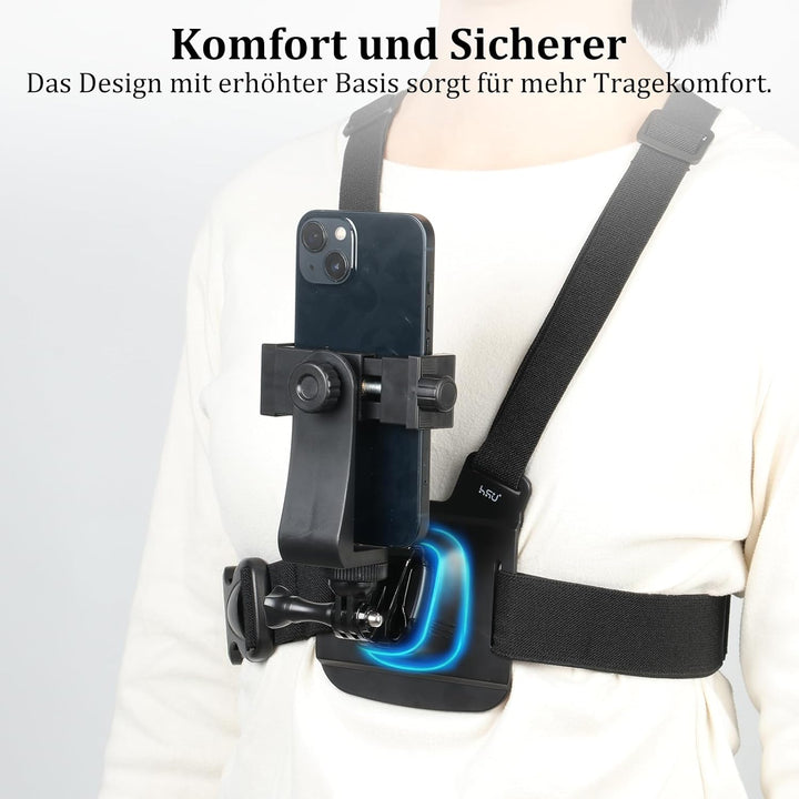 HSU Handy-Brusthalterung Brustgurt Handyhalterung, mit Schnellverschluss J-Hook Clip für Action Kame