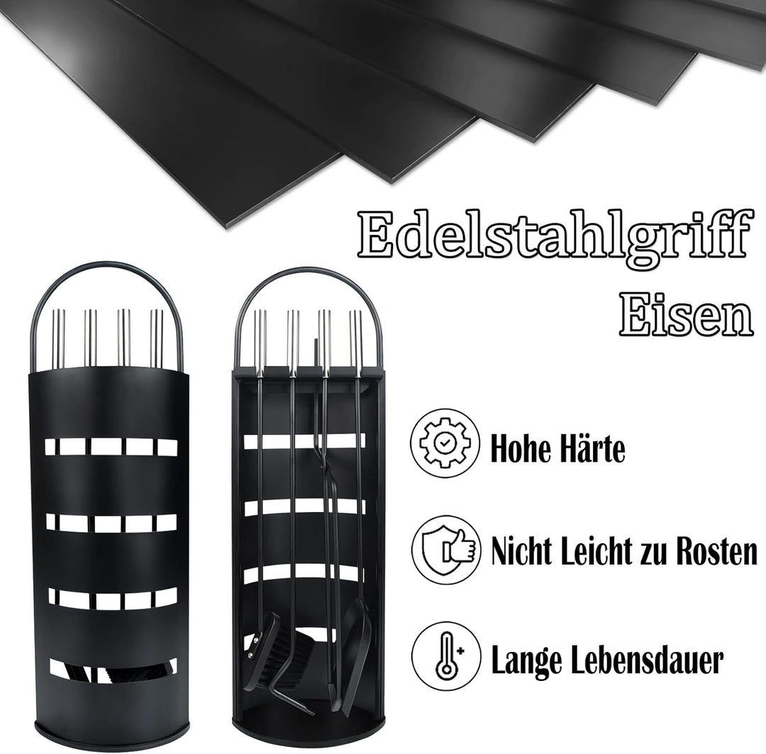 Kaminbesteck Mit 4 teilig modern kaminofen zubehör-Schürhaken, Kaminschaufel, Ascheschaufel, Ständer