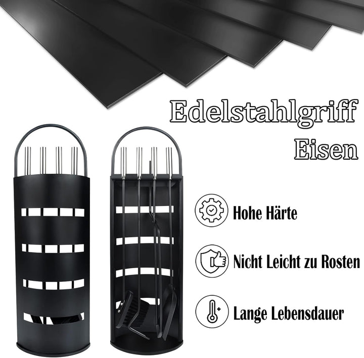 Kaminbesteck Mit 4 teilig modern kaminofen zubehör-Schürhaken, Kaminschaufel, Ascheschaufel, Ständer