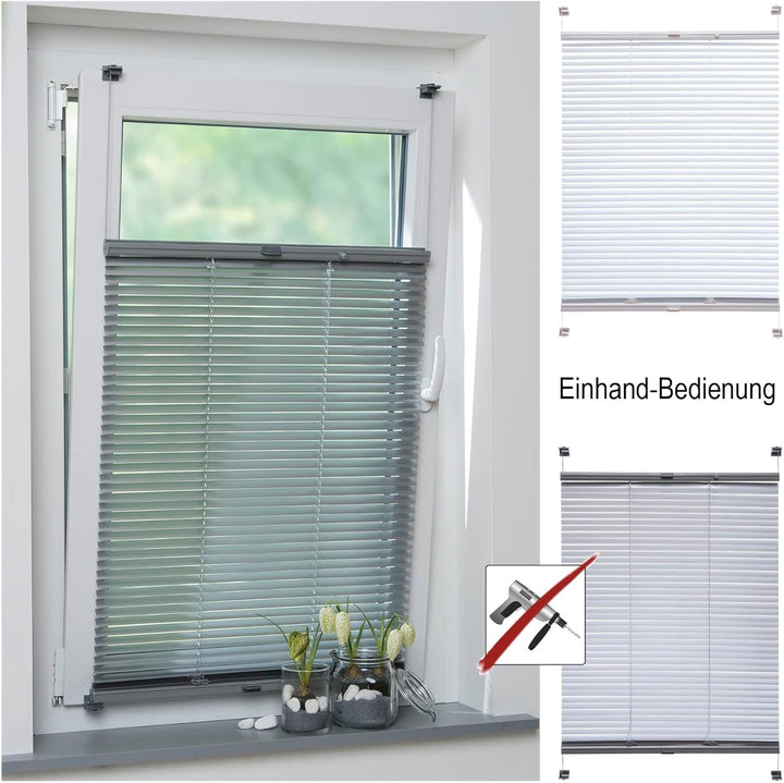 Liedeco Klemmfix-Jalousie, Aluminiumjalousie | Montage ohne Bohren | B 50 cm x H 130 cm | Silber B50