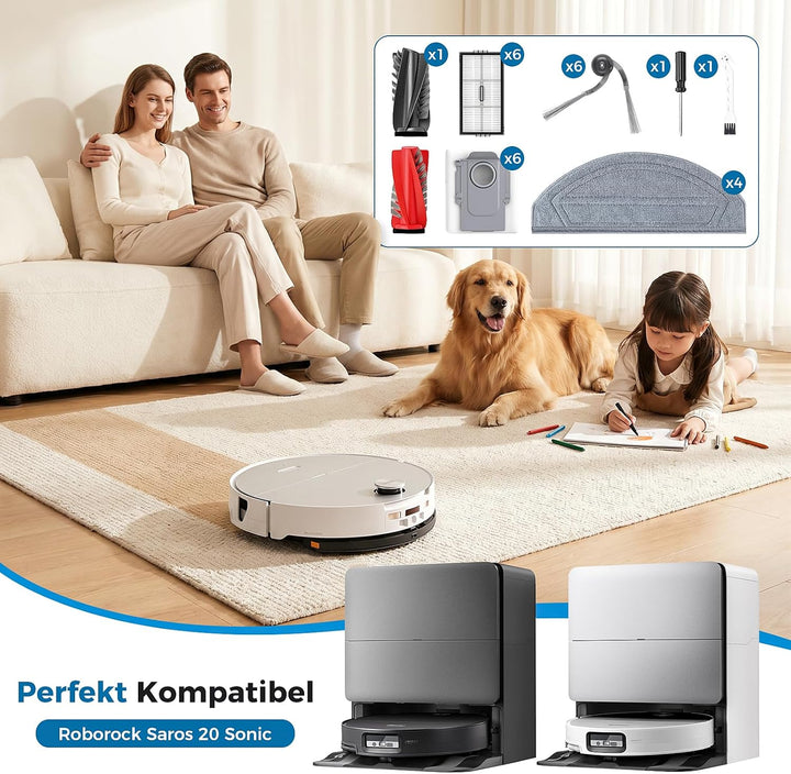 27 Stück Zubehör für Roborock Saros 20 Sonic Saugroboter | 2 Hauptbürste, 6 Staubbeutel, 6 Filter, 4