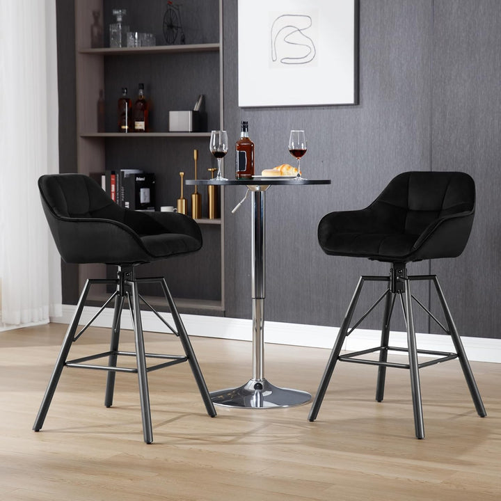 WOLTU Barhocker 2er Set, Barstuhl mit Lehne, Samt, Schwarz | Bistrohocker 360°drehbar, Tresenhocker