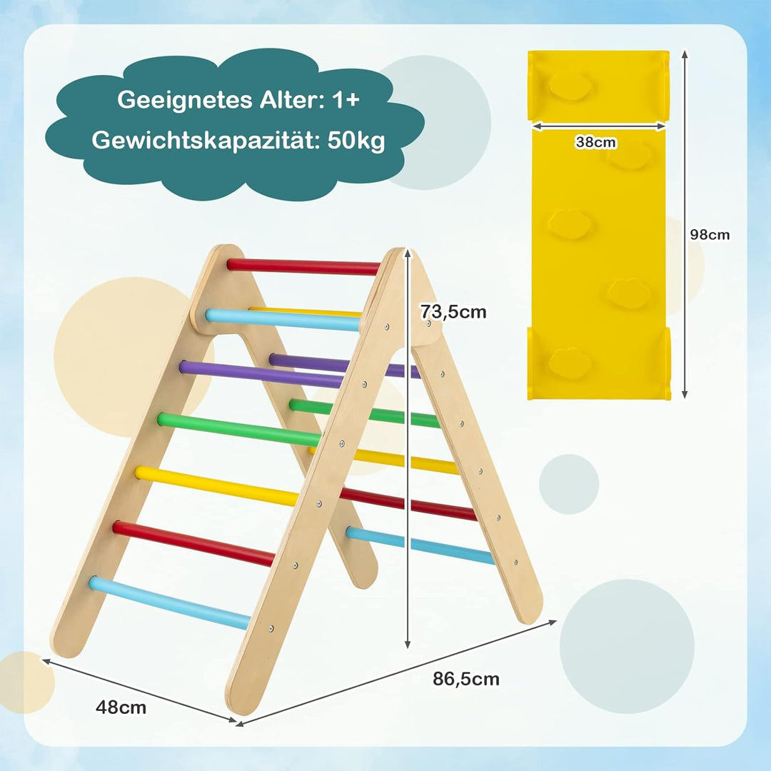 COSTWAY Kletterdreieck mit Rutsche, Klettergerüst Indoor ab 1 Jahr, Sprossendreieck Kletterrampe aus
