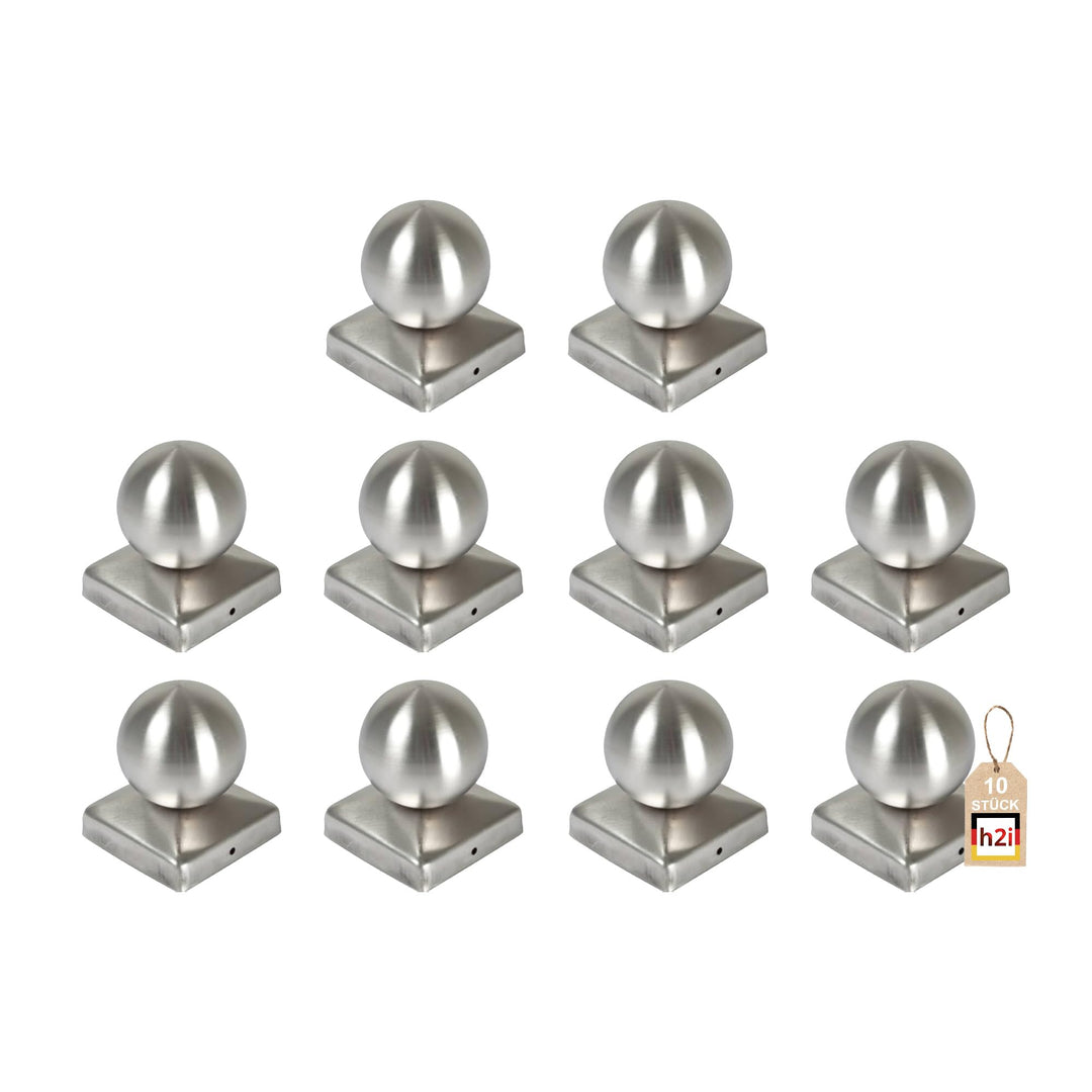 h2i Edelstahl Kugelkappen Pfostenkappen mit Kugel Grösse 101 x 101 mm, Abdeckung für Pfosten Kanthol
