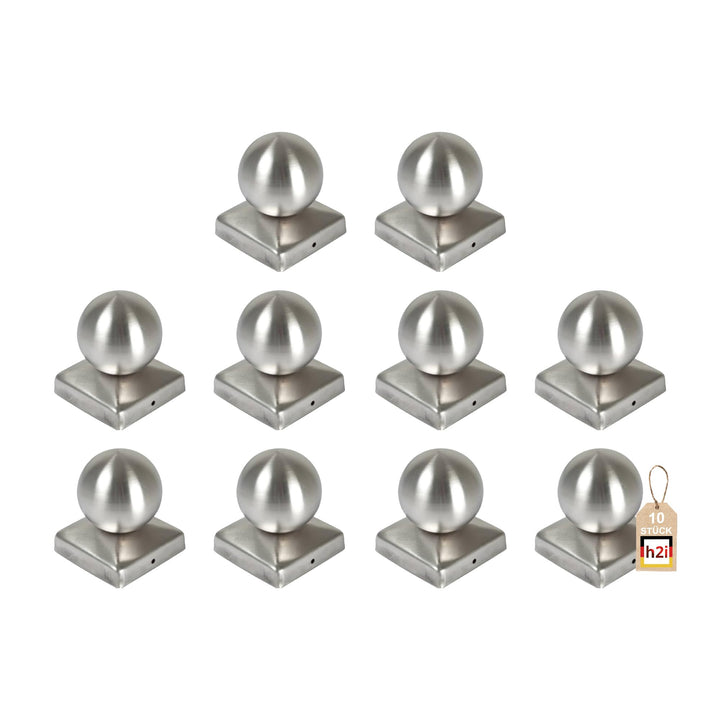 h2i Edelstahl Kugelkappen Pfostenkappen mit Kugel Grösse 101 x 101 mm, Abdeckung für Pfosten Kanthol