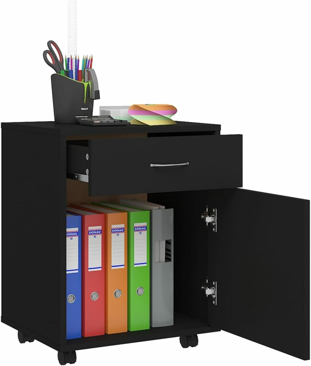 Rollschrank Schwarz 45x38x54 cm Holzwerkstoff Akten und Kleinteile sicher aufbewahren Model808441, S