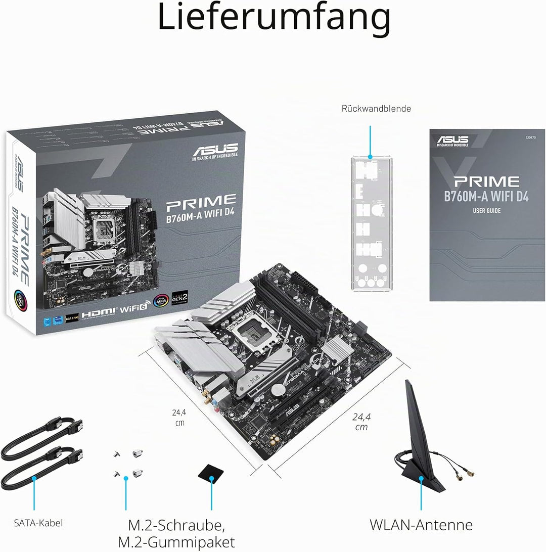 ASUS PRIME B760M-A WIFI D4 Gaming Mainboard Sockel Intel LGA 1700 (Intel B760, mATX, DDR4 Speicher,