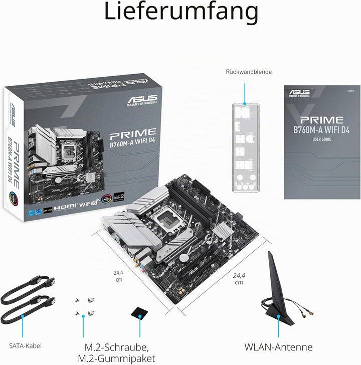 ASUS PRIME B760M-A WIFI D4 Gaming Mainboard Sockel Intel LGA 1700 (Intel B760, mATX, DDR4 Speicher,