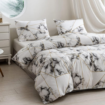 Luofanfei Bettwäsche 200x220 cm Marmor Muster Bettdeckenbezug Doppelbett Weiss Grau Anthrazit Gelb G