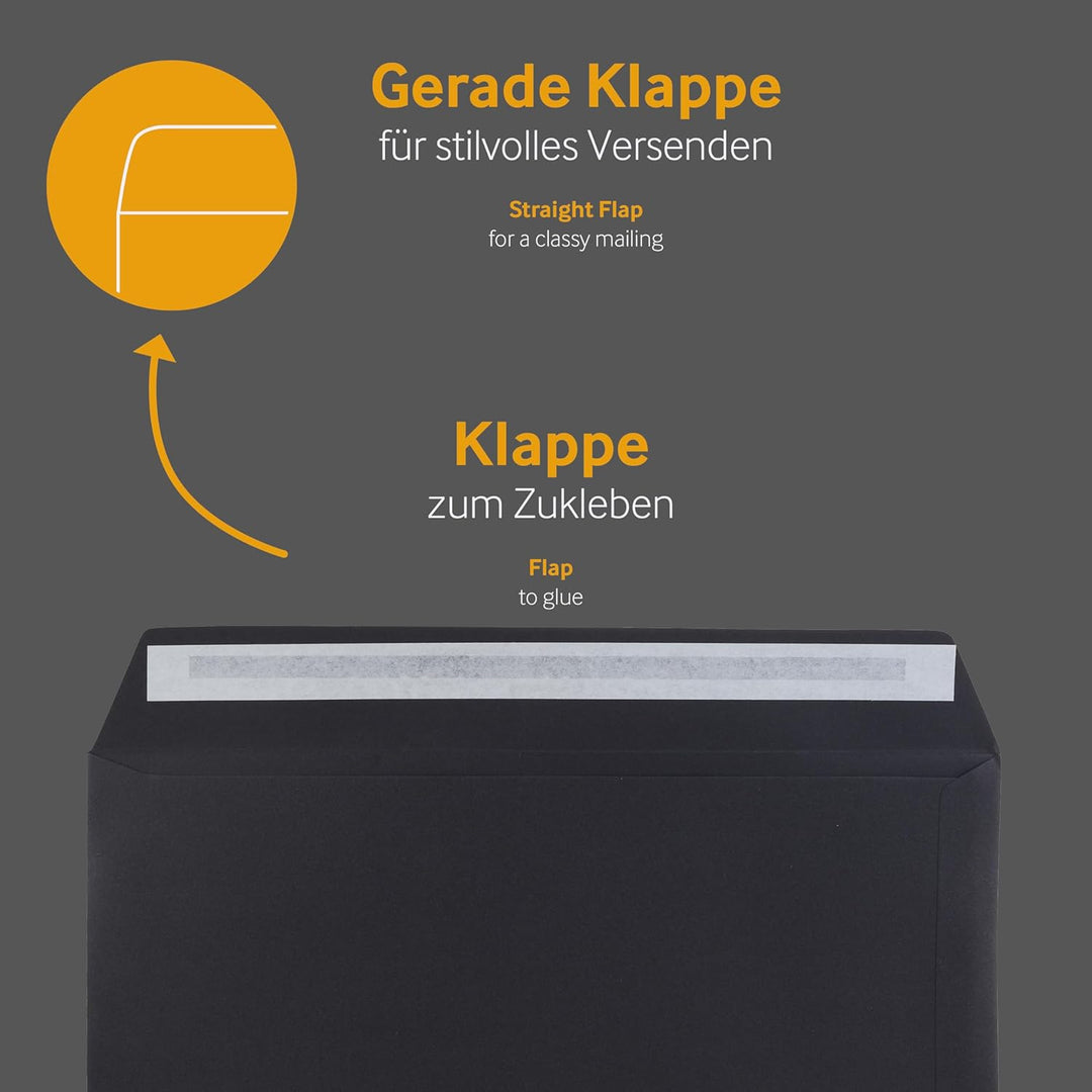 50 Stück, Farbige Briefumschläge, DIN C4, Haftklebung mit Abziehstreifen, Gerade Klappe, 130 g/qm Co