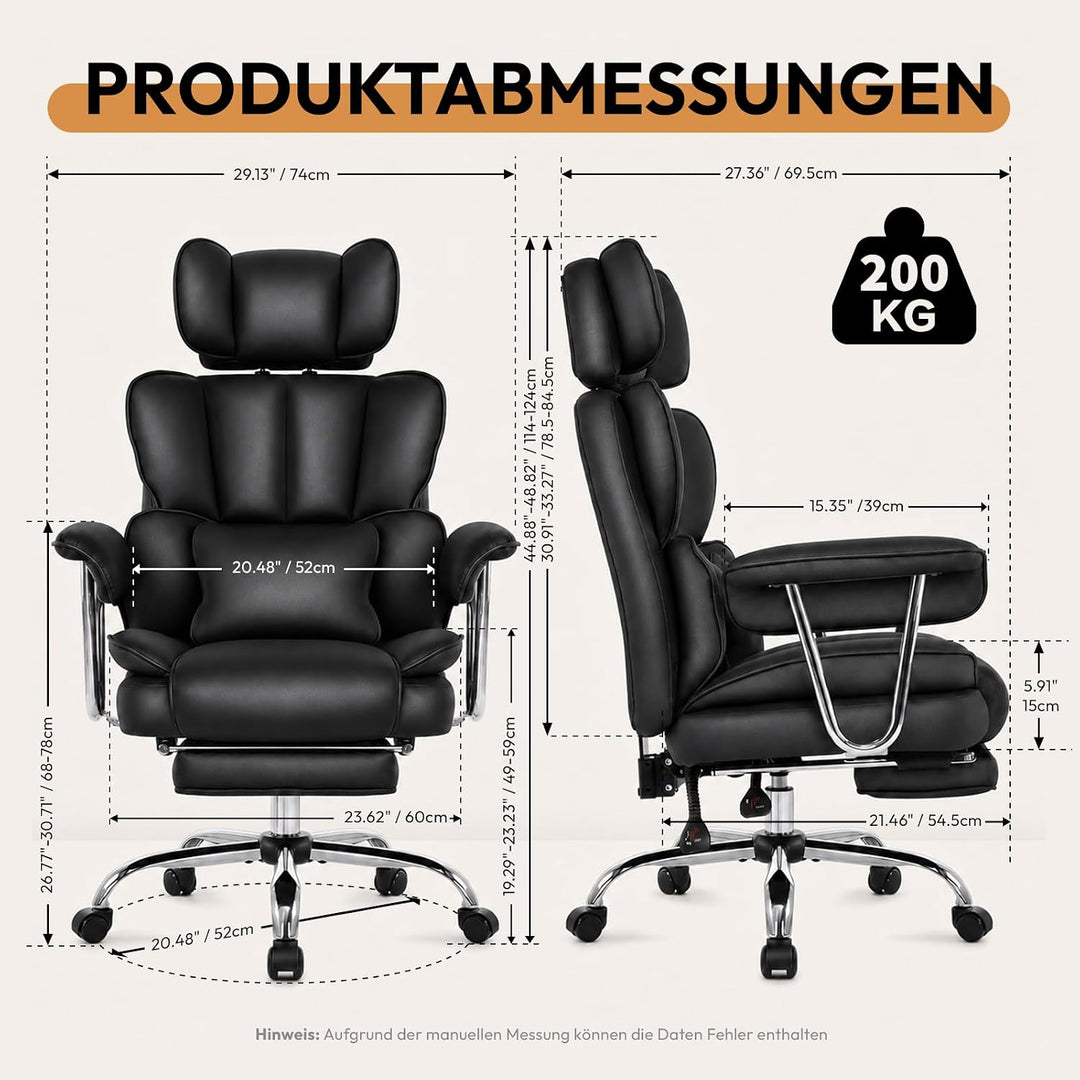 Ergonomischer Chefsessel Bürostuhl Gaming Stuhl Hochlehner mit Fussstütze &verstellb. Lendenstütze,