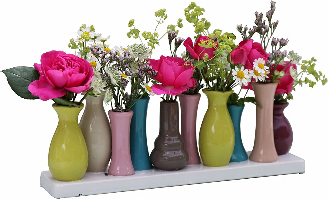 Jinfa Handgefertigte kleine Keramik Deko Blumenvasen Set aus 10 Vasen in bunt 10 Vasen Bunt, 10 Vase