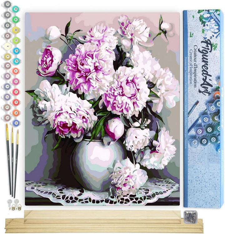 Figured'Art Malen Nach Zahlen Erwachsene Mit Rahmen Vase Pfingstrosen - Paint by Numbers Basteln DIY