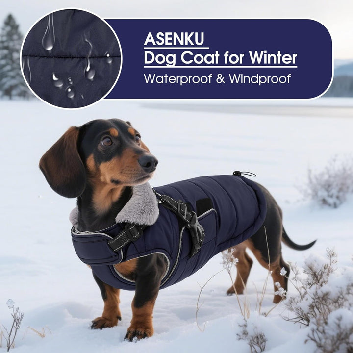 ASENKU Hundemantel für Kleine Hunde mit Geschirr, Warme Fleece Hundemantel Winter Wasserdicht Mit Br