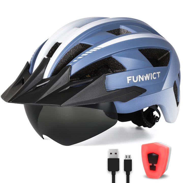 FUNWICT Fahrradhelm mit Visier für Herren Damen, Leichte Fahrradhelm mit Magnetischem Brille und USB