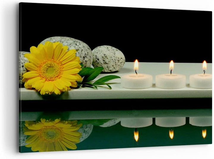 ARTTOR Bilder auf Leinwand 100x70cm Leinwandbild Spa Blume Kerze Stein Gross Wanddeko Bild Schlafzim