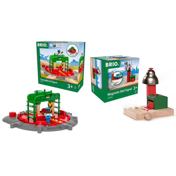 BRIO Bahn 33476 - Lok-Drehscheibe mit Kontrollbrücke & World 33754 Magnetisches Glockensignal – Eise