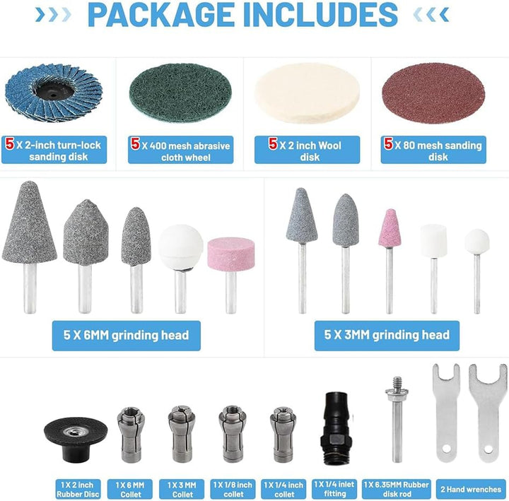 Druckluft Schleifer,Luftschleifer,Stabschleifer Druckluft,40pcs Druckluftschleifer Set,90-Grad-Biegu