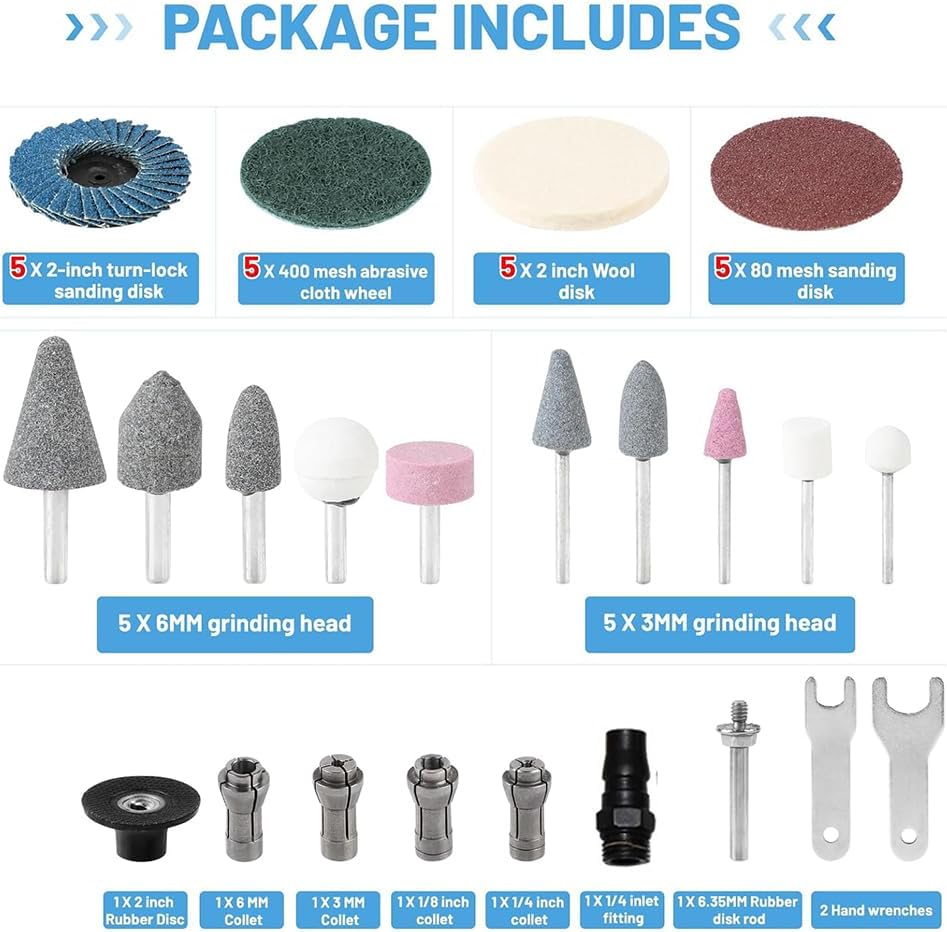 Druckluft Schleifer,Luftschleifer,Stabschleifer Druckluft,40pcs Druckluftschleifer Set,90-Grad-Biegu