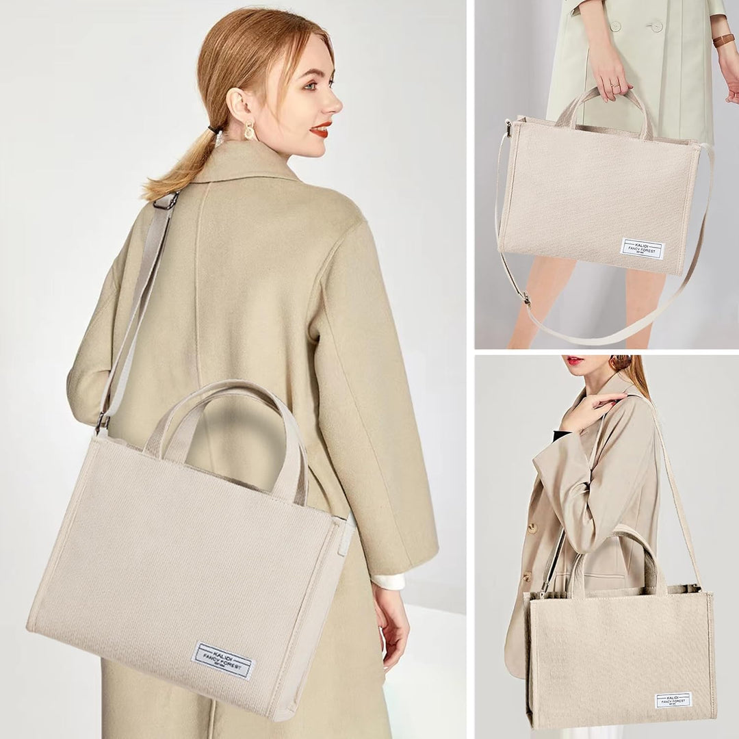 KALIDI Cord Tasche Umhängetasche Damen mit Reissverschluss, Handtasche Schultertasche Shopper für Sc