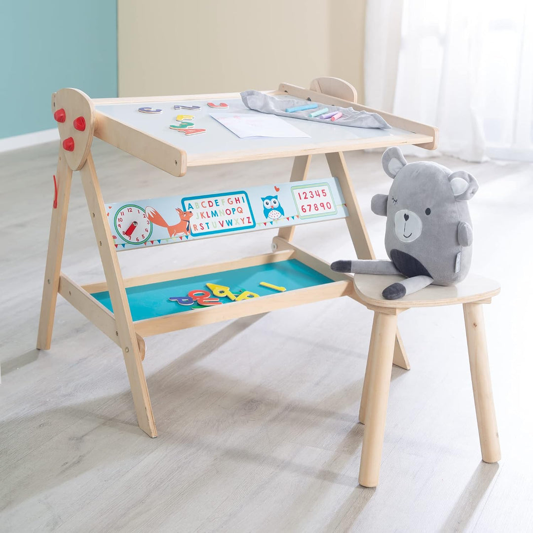 roba Tafel & Kinder-Sitz-Set, Kindertafel wandelbar zu Tisch-Stuhl-Set, Schreibtafel, Holz natur Sta