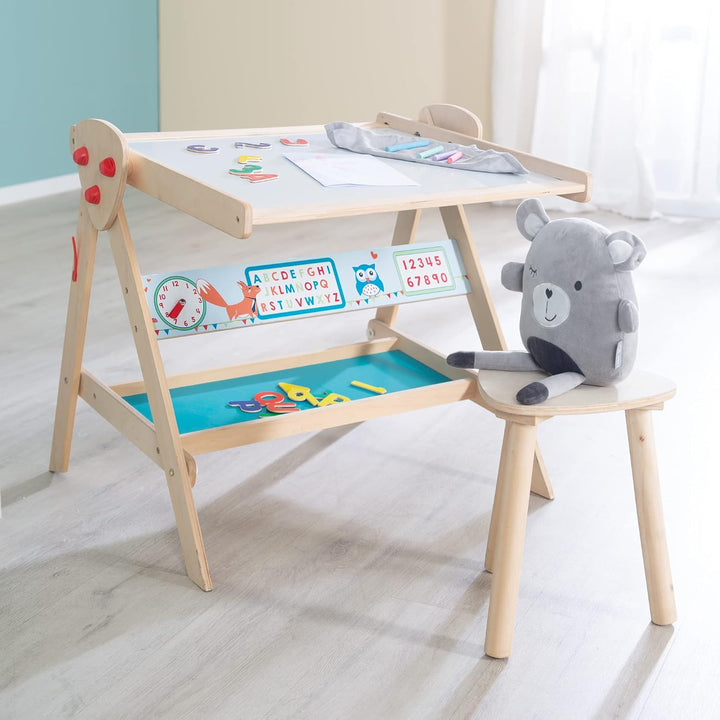 roba Tafel & Kinder-Sitz-Set, Kindertafel wandelbar zu Tisch-Stuhl-Set, Schreibtafel, Holz natur Sta