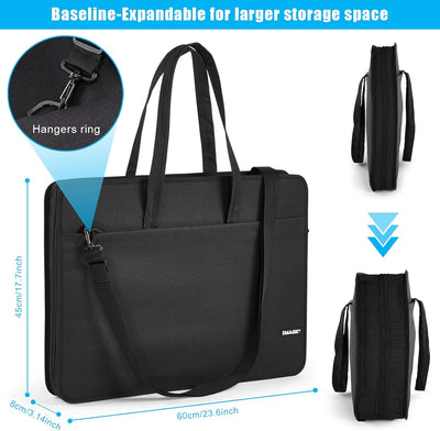 IMAGE Art Portfolio Bag 60 * 45 * 8 cm Black Art Carrying Storage Case Waterproof Drawing Board Bag