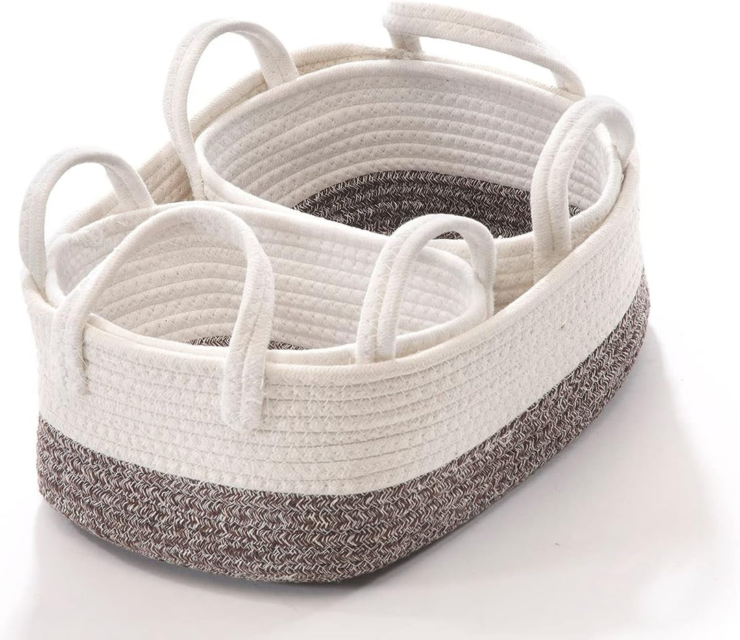 Kobolo Baumwollkorb Aufbewahrungskorb Baumwolle oval weiss beige mit Griffen 3 Grössen
