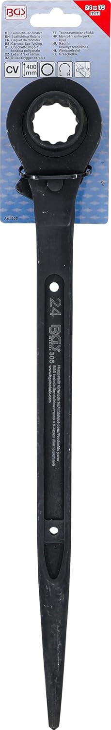 BGS 305 | Gerüstbauer-Knarre | SW 24 x 30 mm | CV-Stahl | Gerüstbauratsche / Gerüstbauknarre | recht