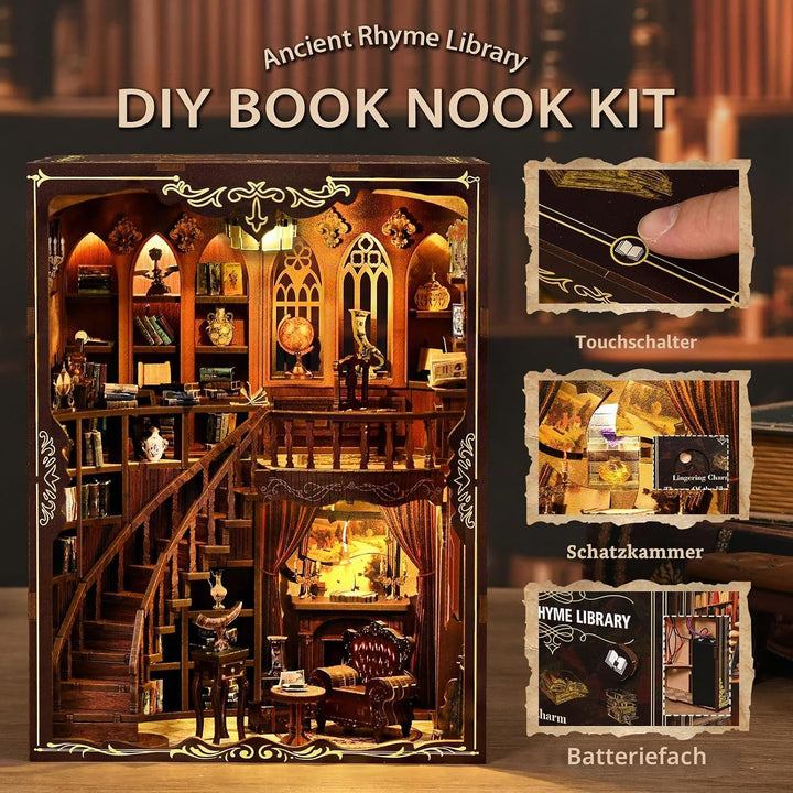 Book Nook Kit, DIY Miniatur Haus Puppenhaus Bausatz Bücherregal Deko für Jugendliche und Erwachsene（
