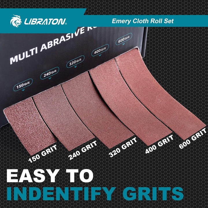 Libraton Schleifpapier Rollen, Schmirgeltuchrolle, 5 Rollen Schleifpapier mit Box, Körnung 150, 240,