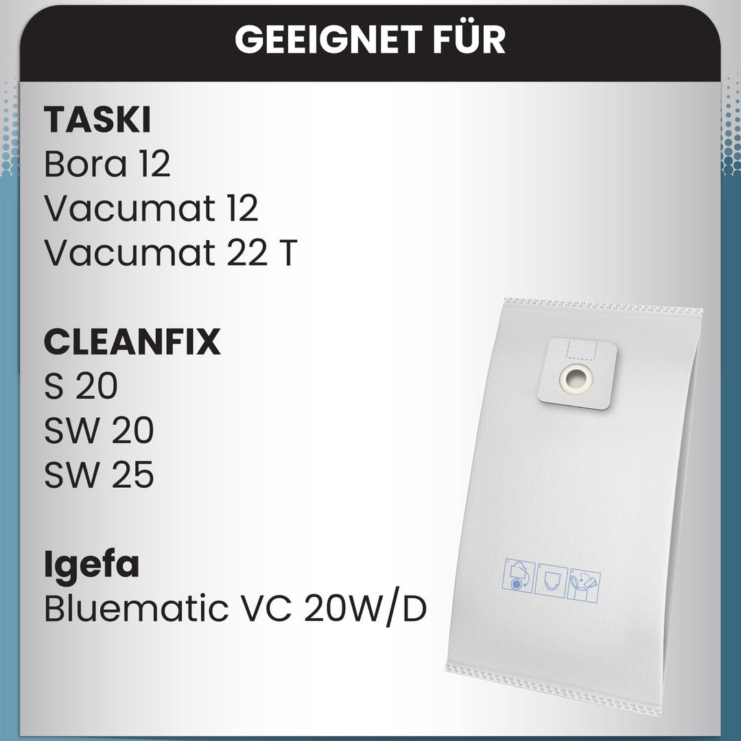 McFilter I 10 Staubsaugerbeutel kompatibel mit Cleanfix S 20, SW 20, Taski Bora 12 (8504.150), Vacum