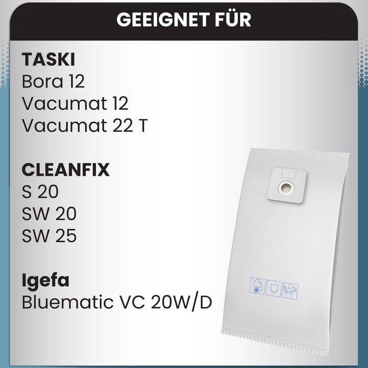 McFilter I 10 Staubsaugerbeutel kompatibel mit Cleanfix S 20, SW 20, Taski Bora 12 (8504.150), Vacum
