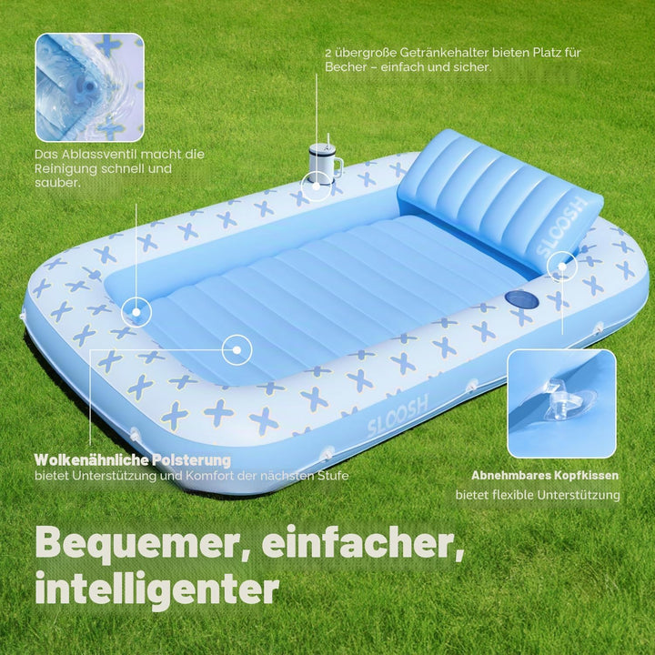 Sloosh aufblasbarer Sonnenpool, Luftmatratzte Pool, Sonnenbad mit abnehmbarem Kissen, persönlicher L