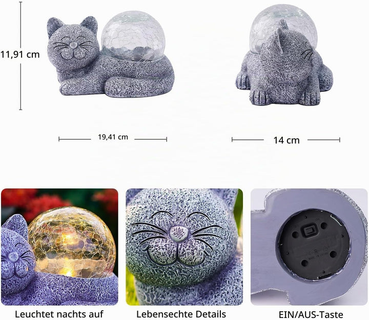 Yeomoo Solar Katzen Deko mit Solarlampen Gartendeko - Lustige Liegende Katzenfigur Wetterfeste Garte