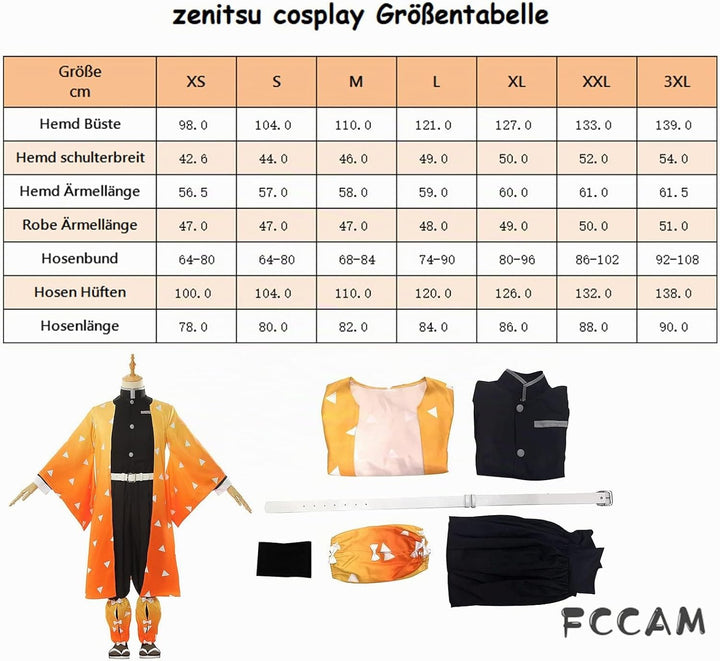 Agatsuma Zenitsu Cosplay Kimono Vollständiger Satz Anime Zenitsu Cosplay Kostüm Erwachsene Orange Ze