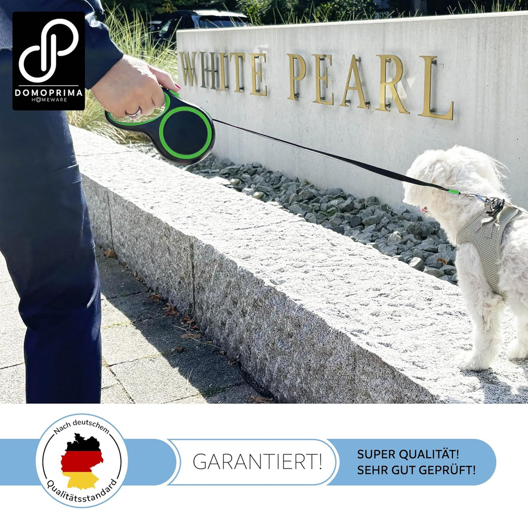 DOMOPRIMA Rollleine für Hunde, in 3 Grössen (S,M,L) und 4 Farben (grau, blau, grün, pink) -Robuste u