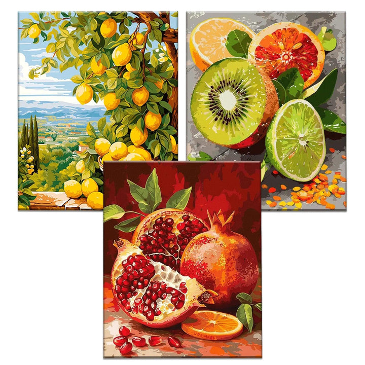 JATOK 3 Stück Malen Nach Zahlen Erwachsene, DIY Obst Gemälde für Anfänger, Handgemalt Ölgemälde Lein