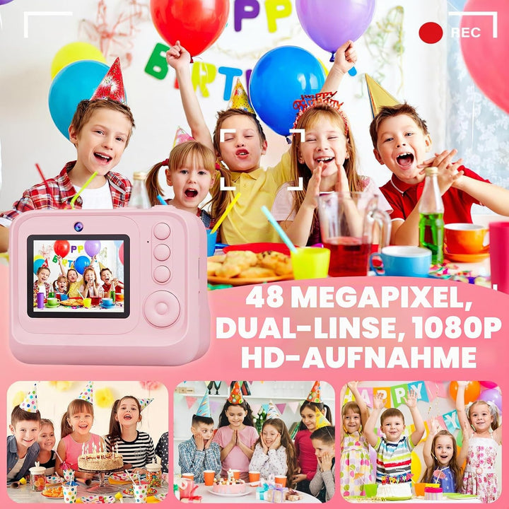 Kinderkamera Sofortbildkamera, 2,4 Zoll Bildschirm 1080P HD Kinderkamera, mit 32GB Karte und 3 Rolle