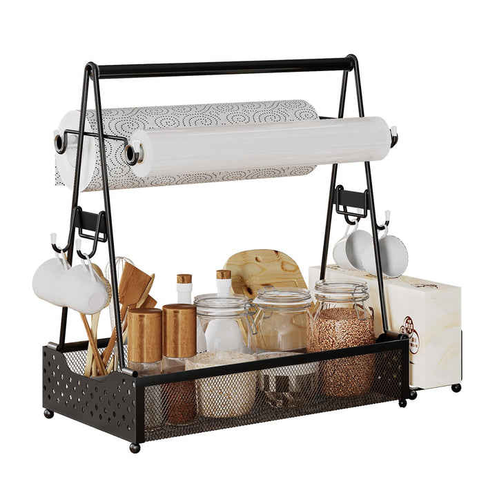 Grill-Caddy, Grill-Utensilienbehälter, BBQ-Caddy mit Papierhandtuchhalter und 4 Haken Küchen-Gewürz-