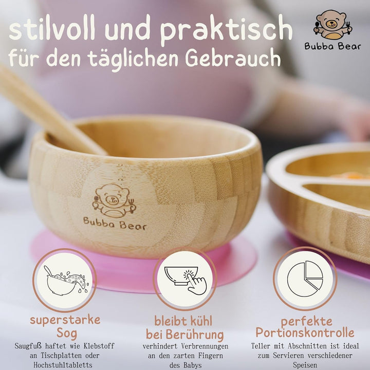 Bubba Bear Kindergeschirr-Set | Kinderteller mit Saugnapf | Geschirrset für Kleinkinder | Unterteilt